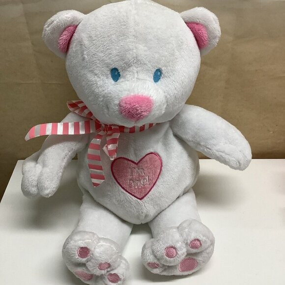 I’m One White Teddy Bear With Pink Heart and Striped Neck Tie Preloved - Picture 2 of 9